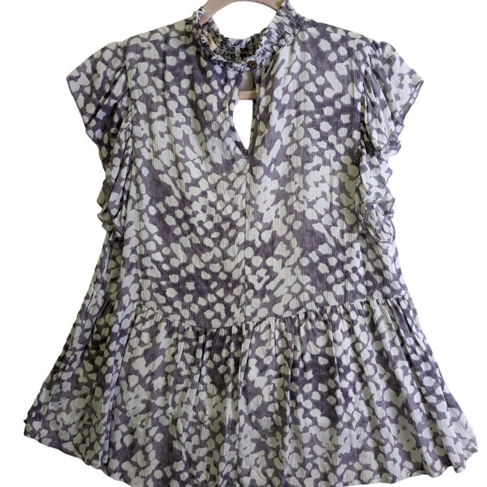 Peach Love California Blue Gray Mock Neck Lined Babydoll top size Large NEW